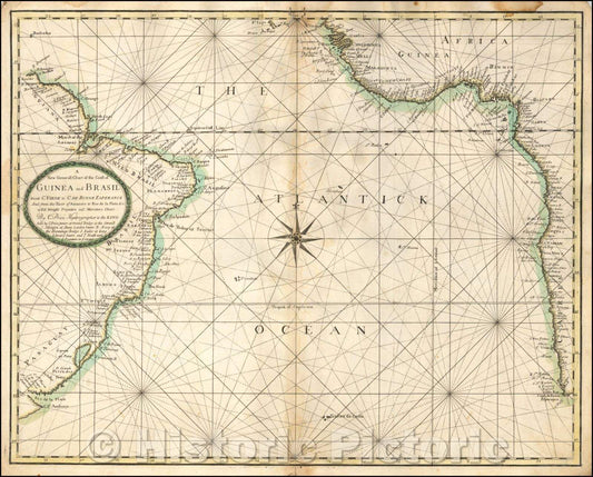 Historic Map - Chart of the Coast of Guinea and Brasil From C. Virde to C. de Bonne Esperance And from the River of Amazons to Rio de la Plata, 1728 - Vintage Wall Art