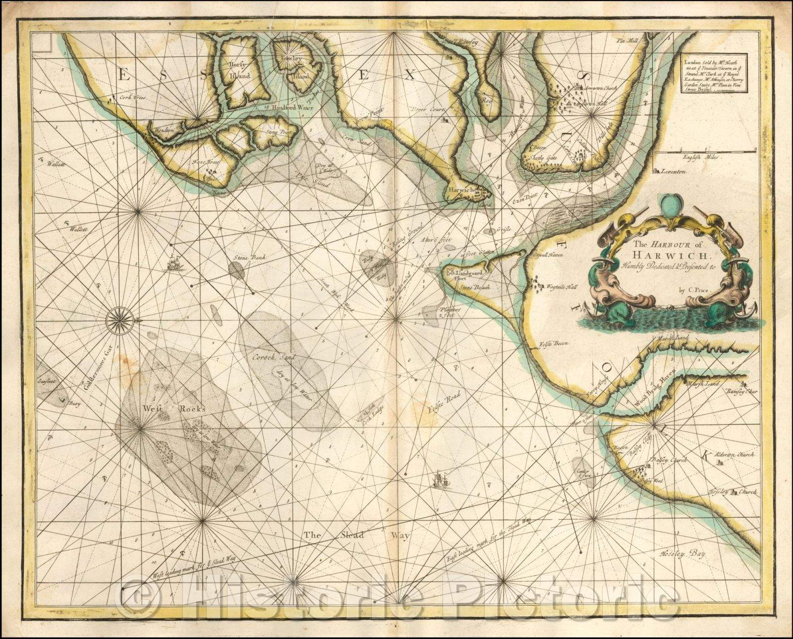 Historic Map - The Harbour of Harwich, 1730, Charles Price - Vintage Wall Art
