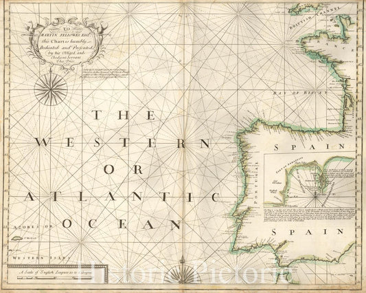 Historic Map - Atlantic Coast from British Channel to Straits of Gibraltar, 1730, Charles Price - Vintage Wall Art