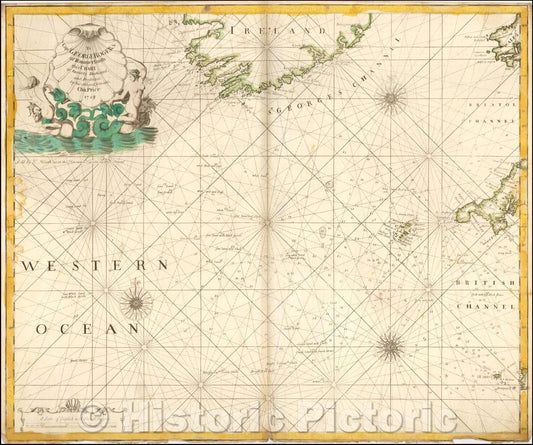 Historic Map - Southern Coast of Ireland, St. George's Channel and Part of Cornwall, 1729, Charles Price - Vintage Wall Art