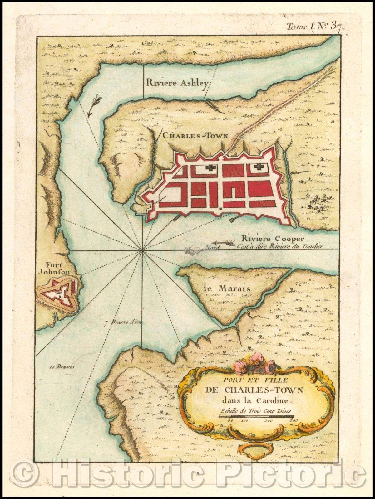 Historic Map - Port et Ville De Charles-Town dans la Caroline, 1764, Jacques Nicolas Bellin v2