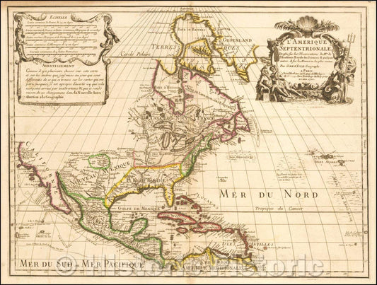 Historic Map - L'Amerique Septentrionale Dressee sur les Observations de Mrs. de l'Academie Royale des Sciences, 1708, Guillaume De L'Isle - Vintage Wall Art