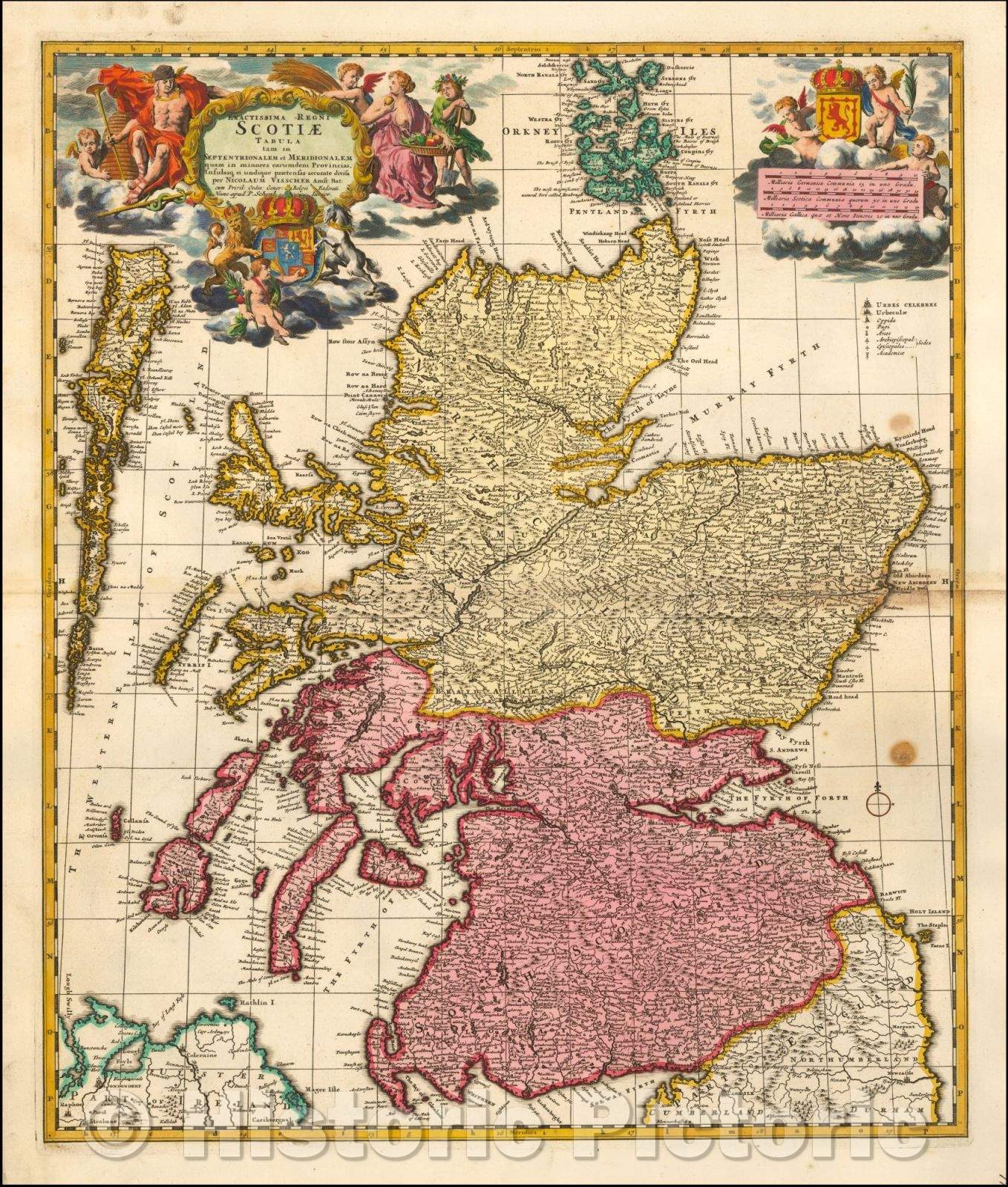 Historic Map - Exactissima Regni Scotiae Tabula tam in Septentrionalem et Meridionalem/Map of Scotland,the Orkney Islands and the New Hebrides, 1700 - Vintage Wall Art