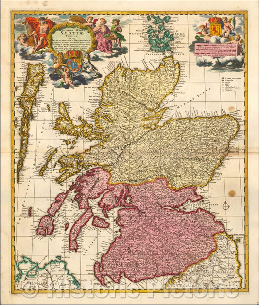 Historic Map - Exactissima Regni Scotiae Tabula tam in Septentrionalem et Meridionalem/Map of Scotland,the Orkney Islands and the New Hebrides, 1700 - Vintage Wall Art