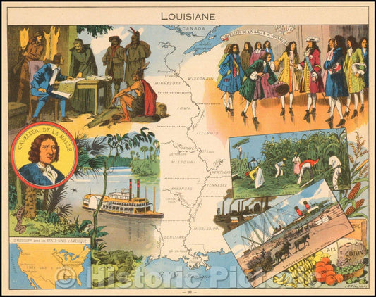 Historic Map - Louisiane, 1950, Joseph Porphyre Pinchon - Vintage Wall Art