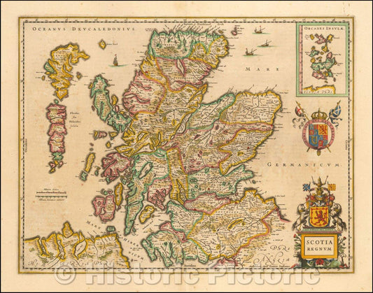 Historic Map - Scotia Regnum, 1640, Jan Jansson - Vintage Wall Art