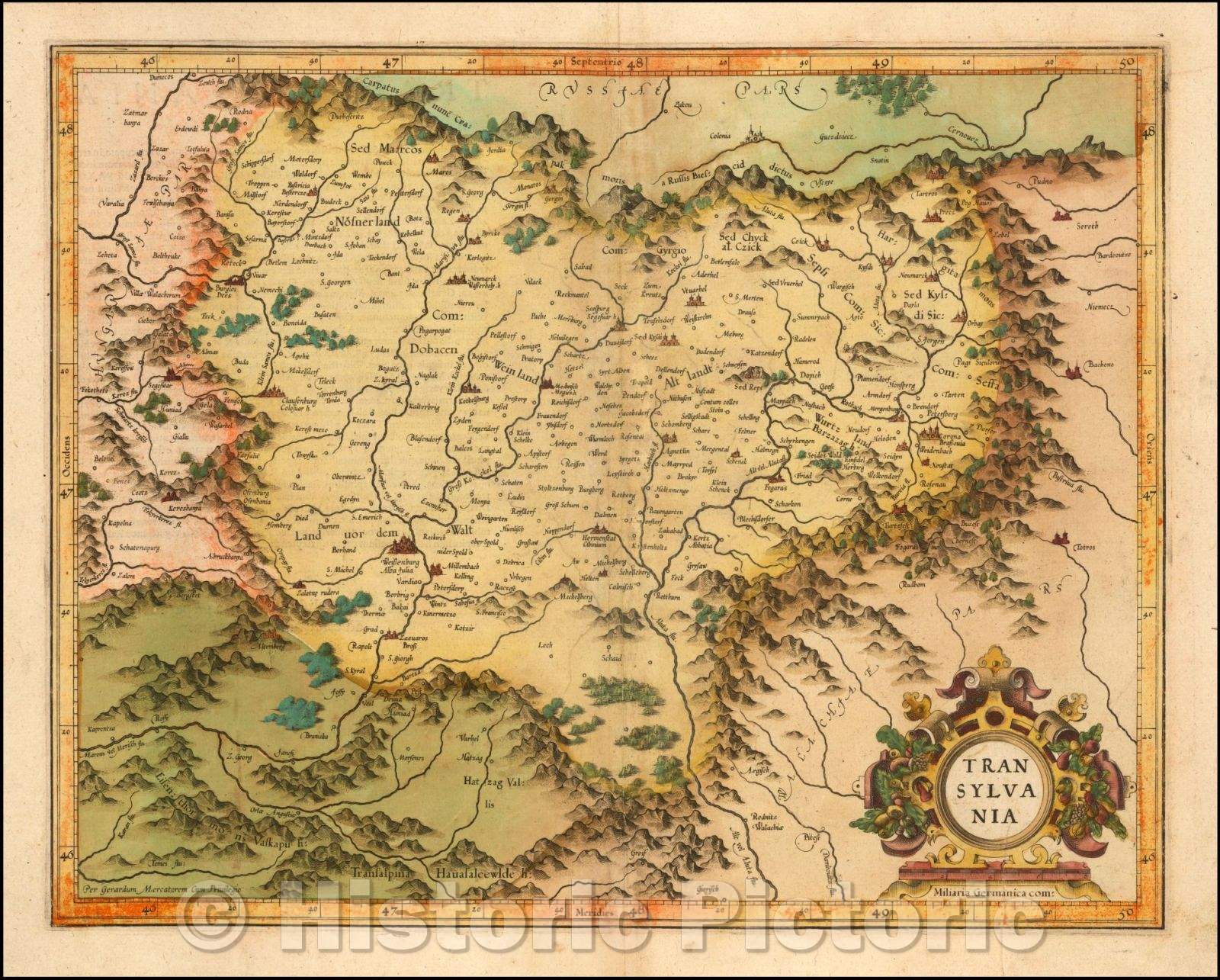 Historic Map - Transylvania, 1610, Mercator - Vintage Wall Art
