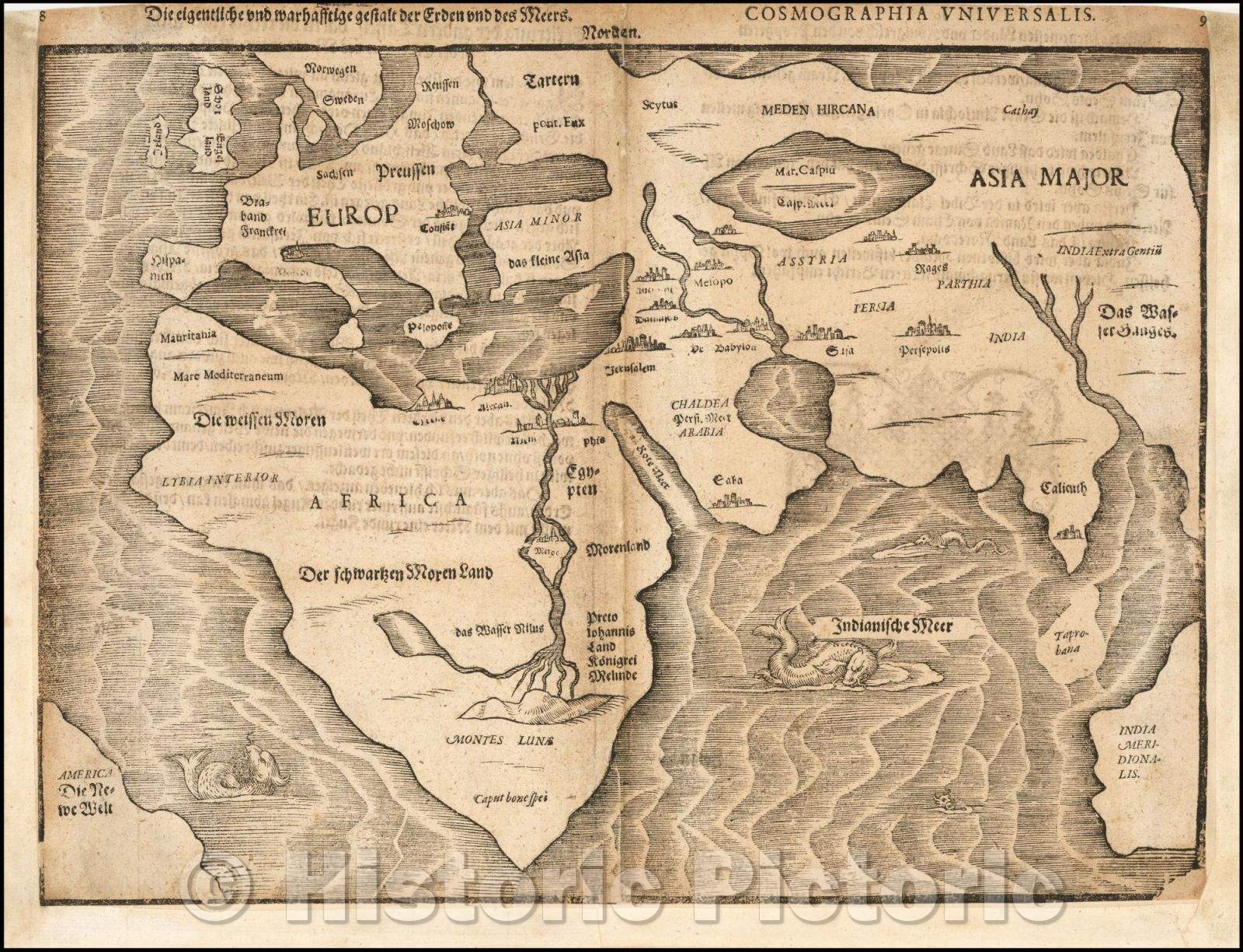 Historic Map - Die eigentliche und warhafftige gestalt der Erden und des Meers, 1581, Heinrich Bunting v2