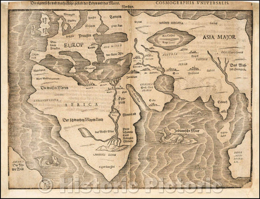 Historic Map - Die eigentliche und warhafftige gestalt der Erden und des Meers, 1581, Heinrich Bunting v2
