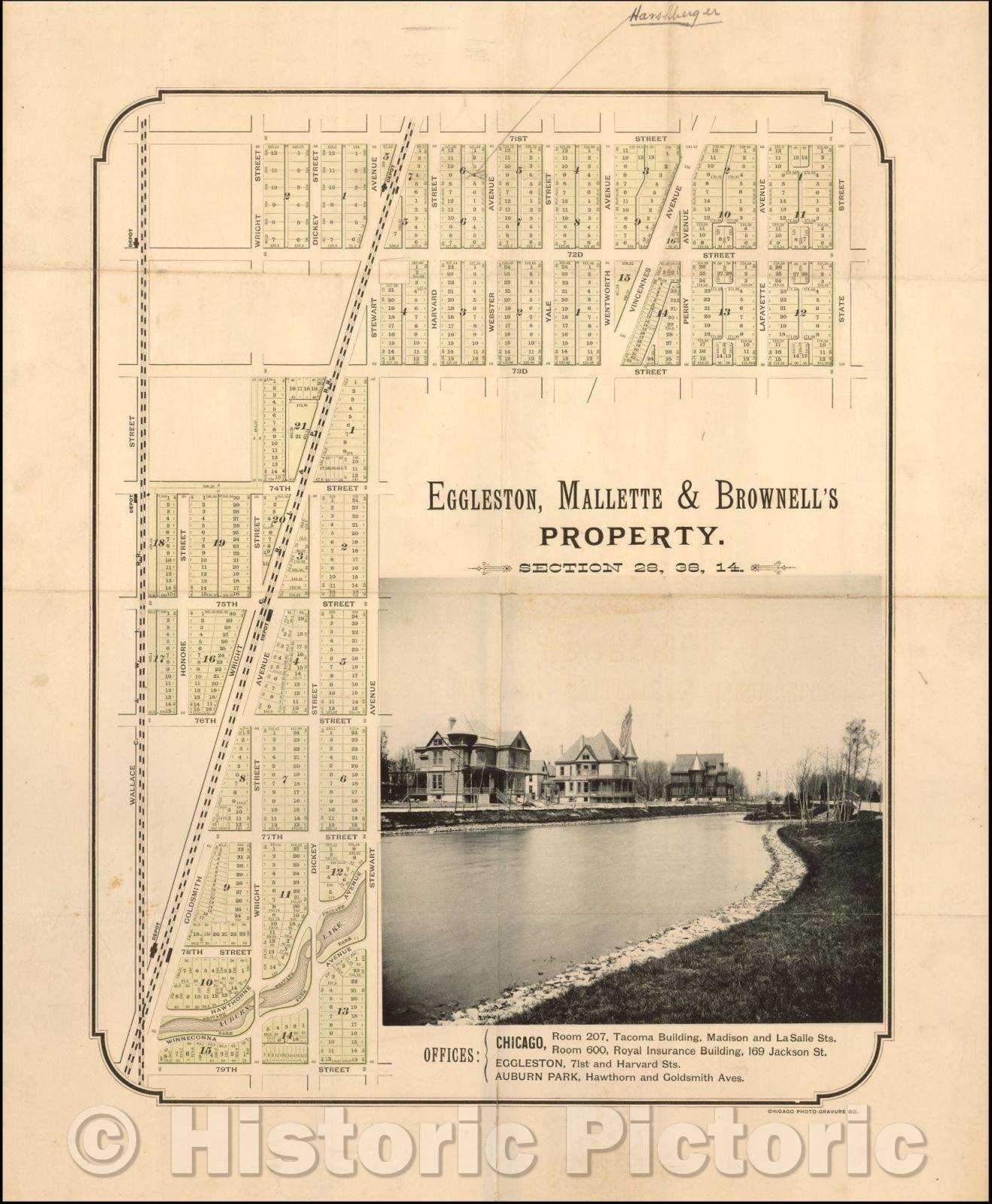Historic Map - Auburn Park, Eggleston, Mallette & Brownell's Property, 1890, Chicago Photo-Gravure Co. - Vintage Wall Art
