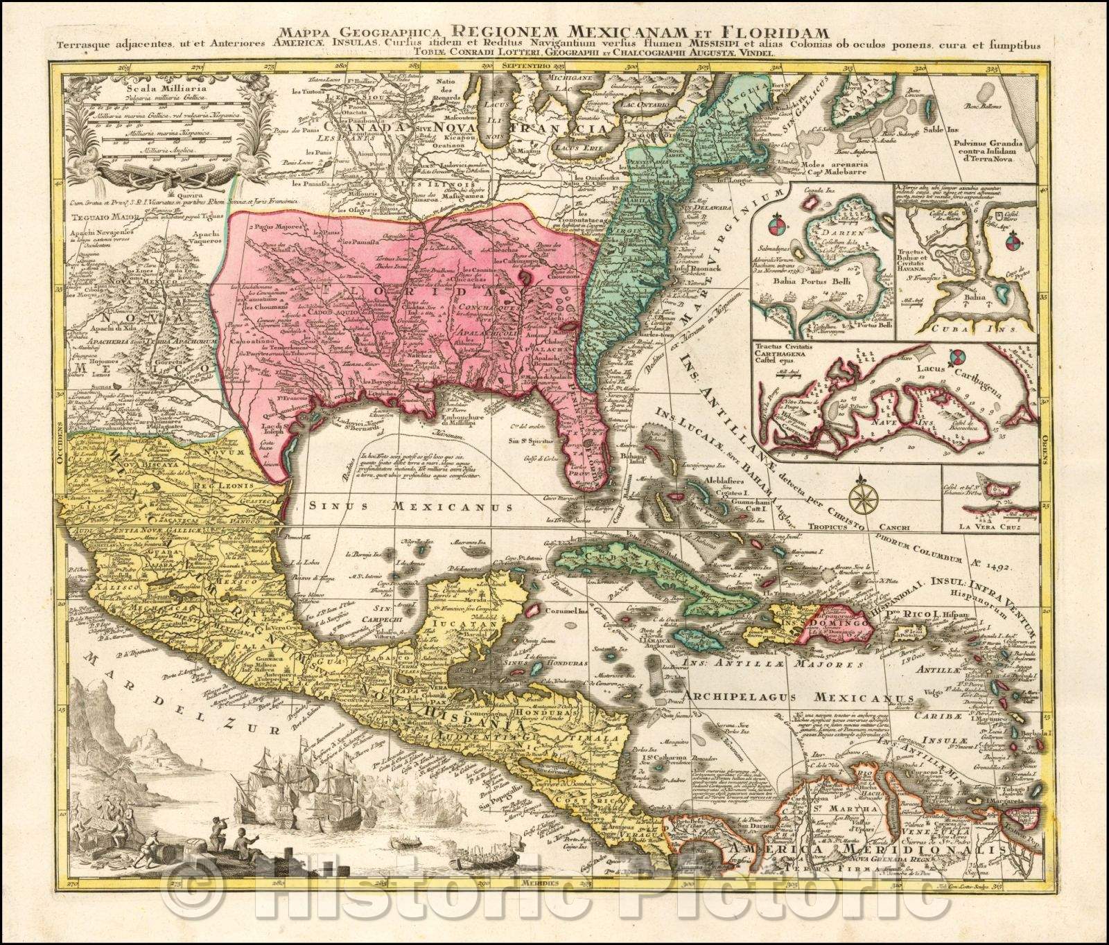 Historic Map - Regionem Mexicanam Et Floridam Terrasque adjacentes, ut et Anteriores Americae Insulas, Cursus itidem et Reitus Navigantium versus, 1740 v2