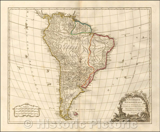 Historic Map - Amerique Meridionale, Dressee, sur les Memoires les plus recentes et assujetie aux observations astronomiques, 1757, Didier Robert de Vaugondy - Vintage Wall Art