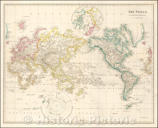 Historic Map - The World, On Mercator's Projection, 1853, John Arrowsmith - Vintage Wall Art