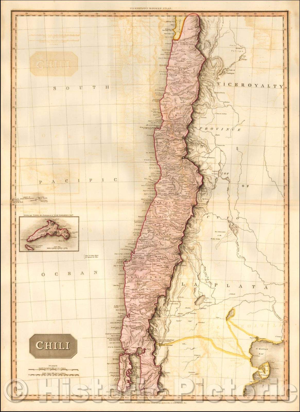 Historic Map - Chili, 1812, John Pinkerton - Vintage Wall Art