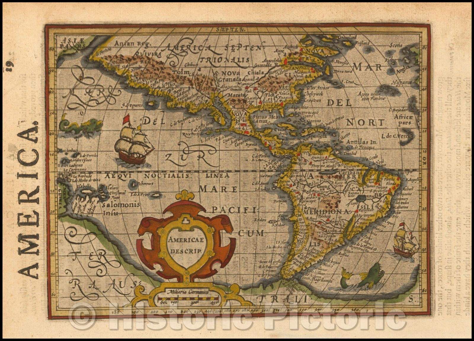 Historic Map - Americae Descrip [with English text!], 1635, Jodocus Hondius - Vintage Wall Art