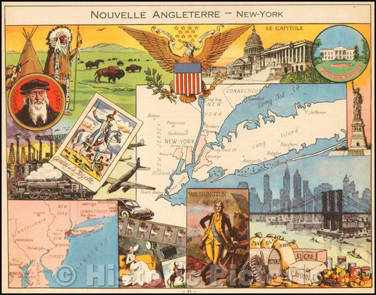 Historic Map - Nouvelle Angleterre - New - York, 1950, Joseph Porphyre Pinchon v1