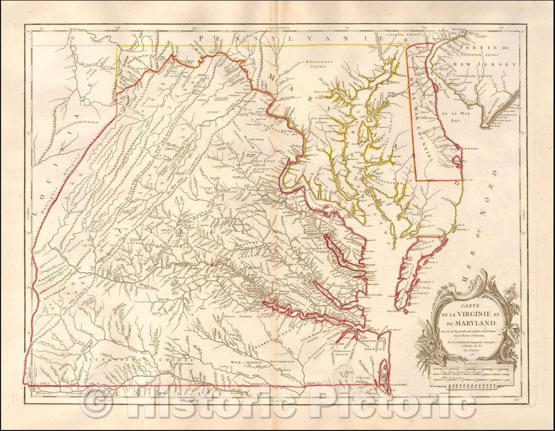 Historic Map - Carte De La Virginie Et Du Maryland Dressee sur la grande carte Angloise, 1757, Gilles Robert de Vaugondy - Vintage Wall Art