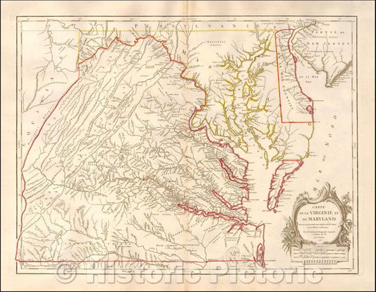 Historic Map - Carte De La Virginie Et Du Maryland Dressee sur la grande carte Angloise, 1757, Gilles Robert de Vaugondy - Vintage Wall Art