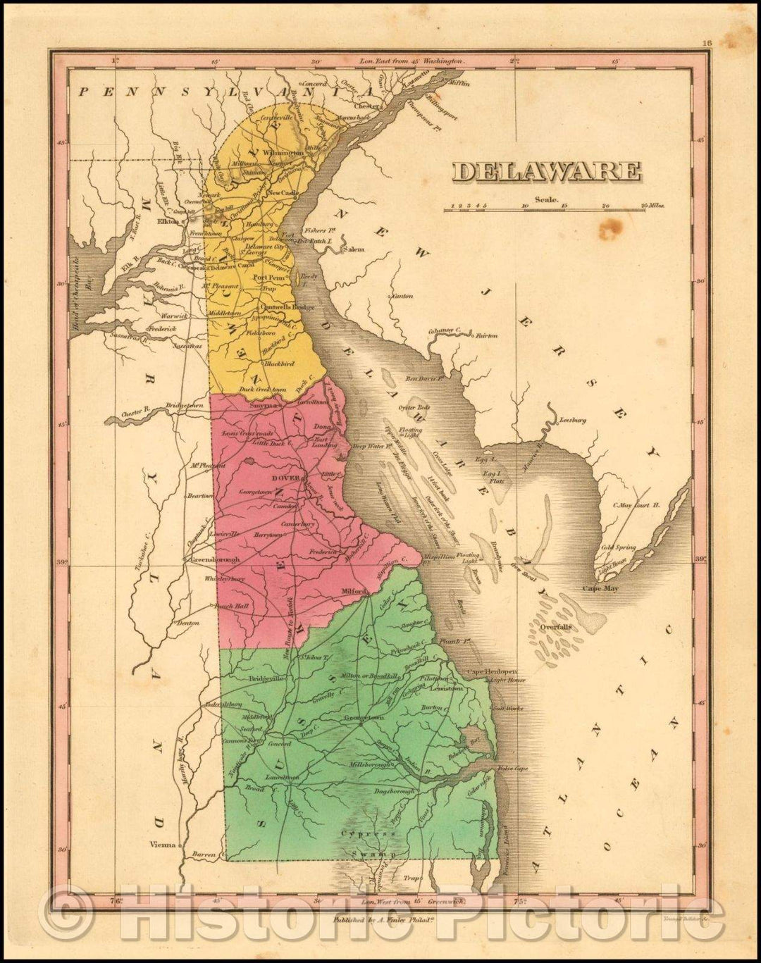 Historic Map - Delaware, 1826, Anthony Finley v3