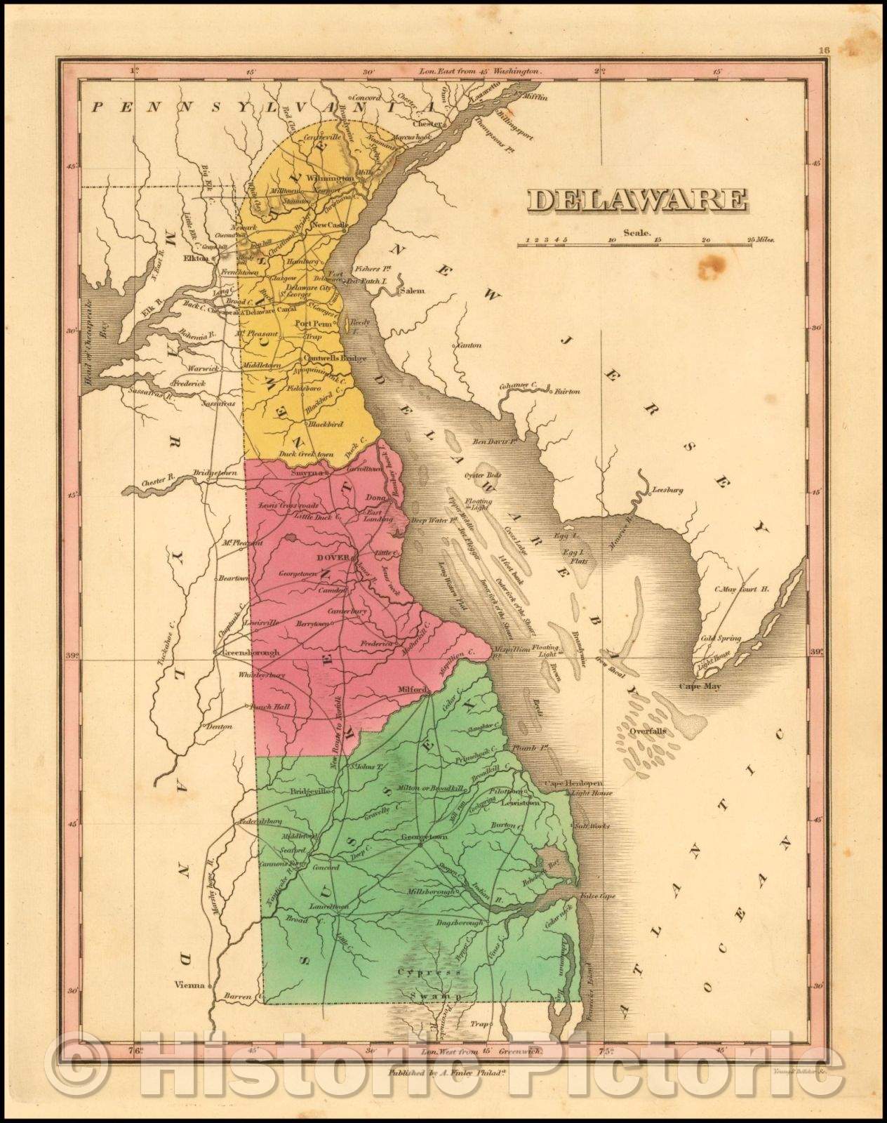 Historic Map - Delaware, 1826, Anthony Finley v3