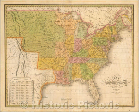 Historic Map - Map of the United States Constructed from the Latest Authorities, 1825, Anthony Finley - Vintage Wall Art