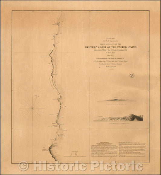 Historic Map - Umpquah River to Cape Mendocino Reconnaissance of the Western Coast of the United States From Monterey To The Columbia River, 1850 - Vintage Wall Art