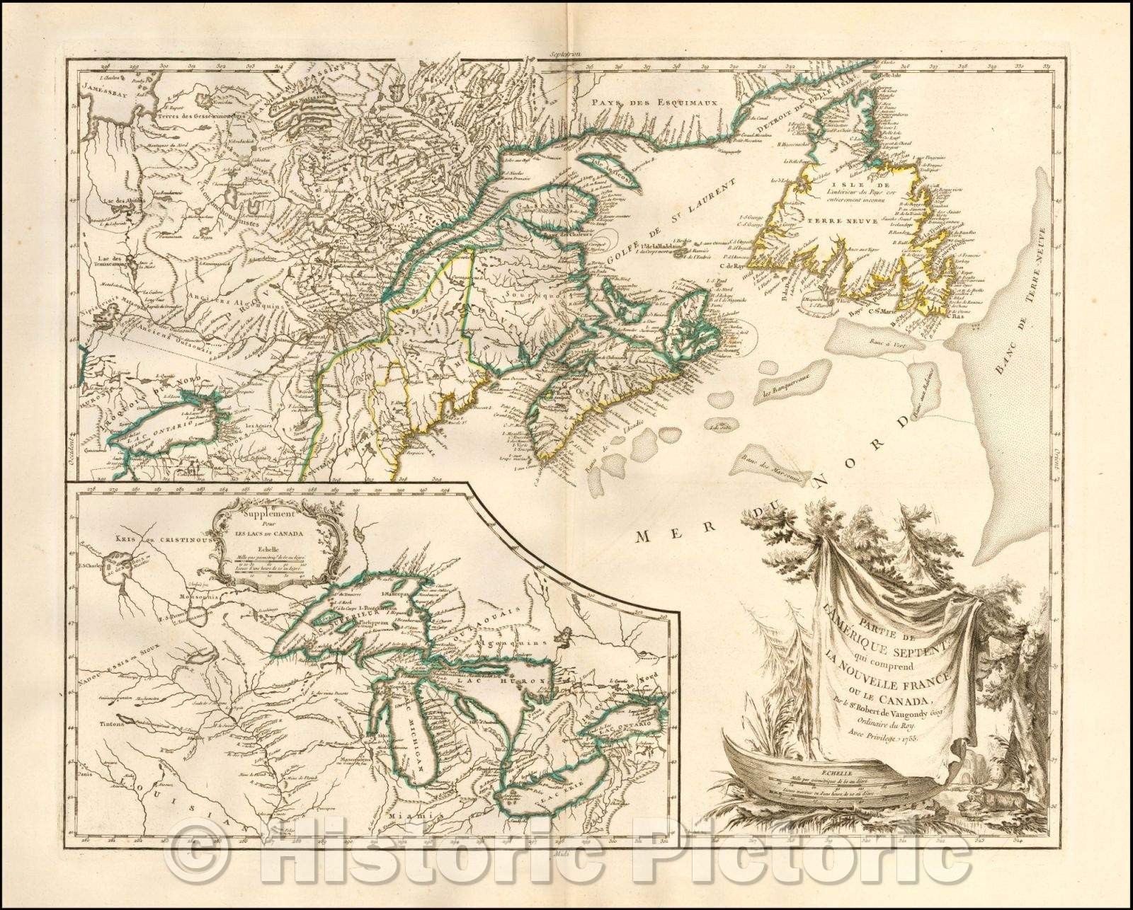 Historic Map - Partie De L'Amerique Septent? Qui comprend La Nouvelle France ou Le Canada, 1755, Didier Robert de Vaugondy - Vintage Wall Art