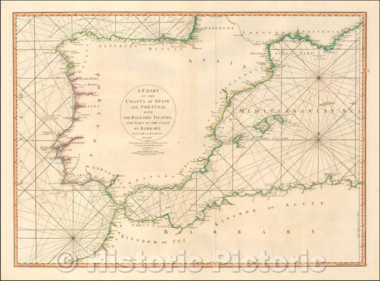 Historic Map - A Chart of the Coasts of Spain and Portugal, with the Balearic Islands, and Part of the Coast of Barbary. MDCCLXXX. 2d. Edition, 1780 v1