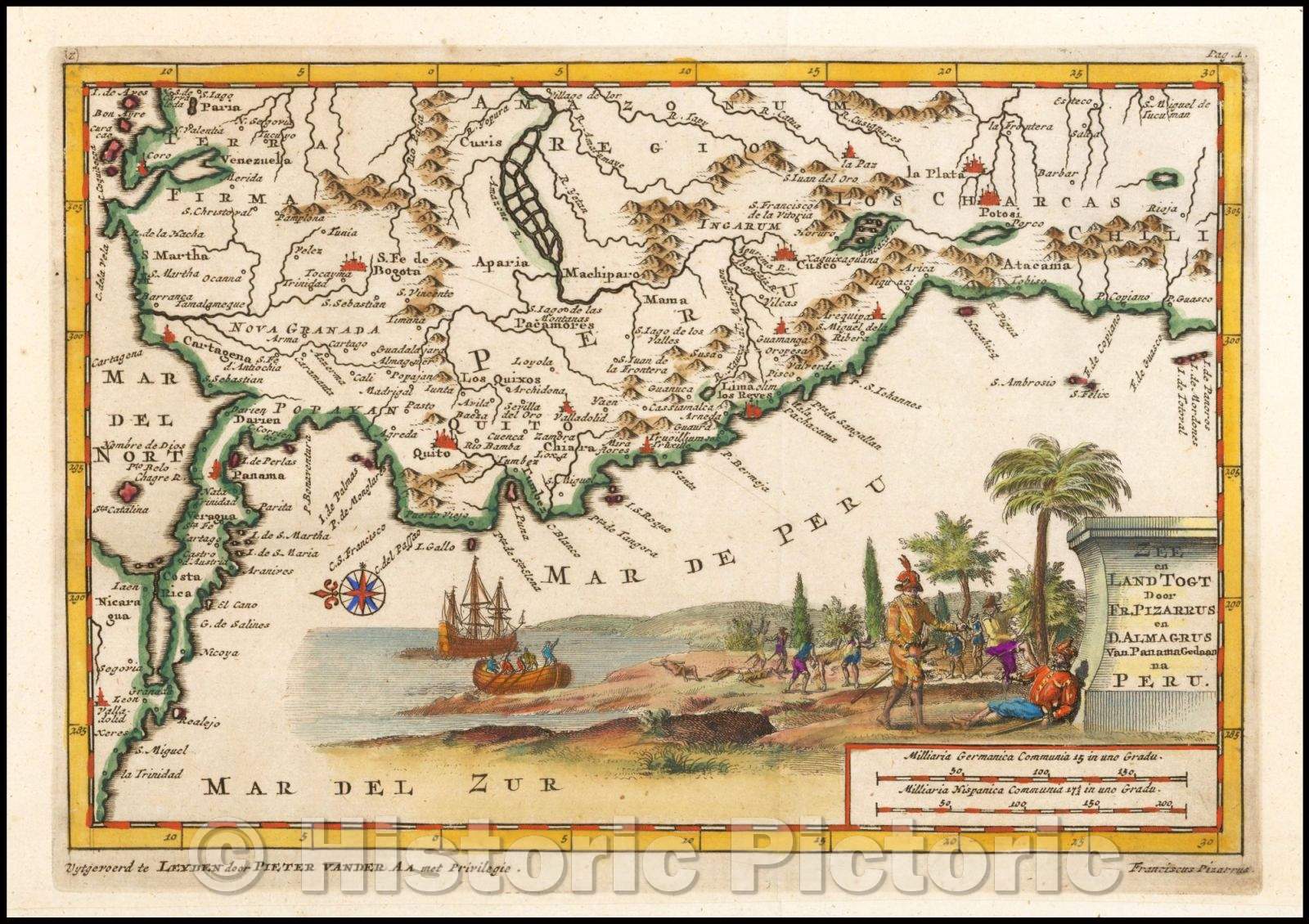 Historic Map - Zee en Land Togt door Fr. Pizarrus en D. Almagrus Van Panama Gedaan na Peru/Zee en Land Togt door Fr. Pizarrus en D. Almagrus, 1707 - Vintage Wall Art