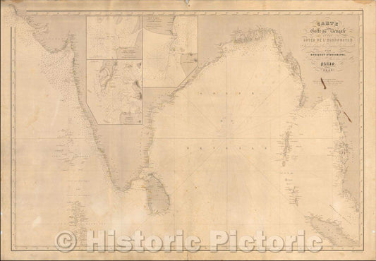 Historic Map - Carte du Golfe du Bengale et des Cotes de L'Hindoustan Dressee d'apres/French Sea Chart of India and the west coast of Malaysia, etc, 1856 - Vintage Wall Art