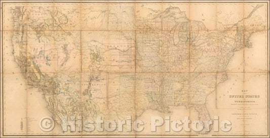 Historic Map - Map of the United States and Territories, Showing the extent of Public Surveys and other Details, 1867, U.S. General Land Office - Vintage Wall Art