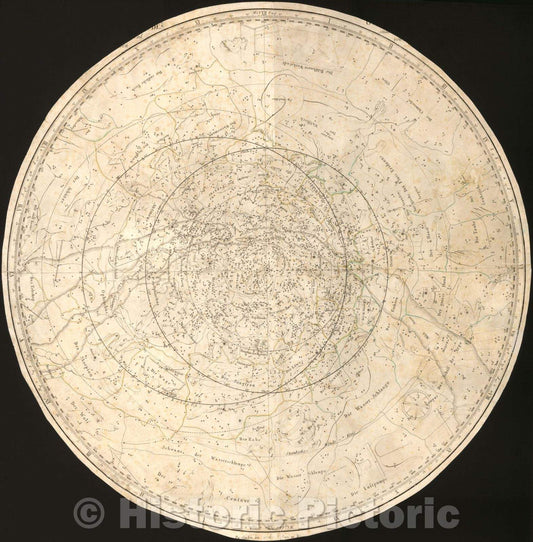 Historic Map - Stereographischer Entwurf des Gestirnten Himmels vom Nordpol/Johan Elert Bode's Map of Northern Hemisphere, 1788, Johann Elert Bode - Vintage Wall Art