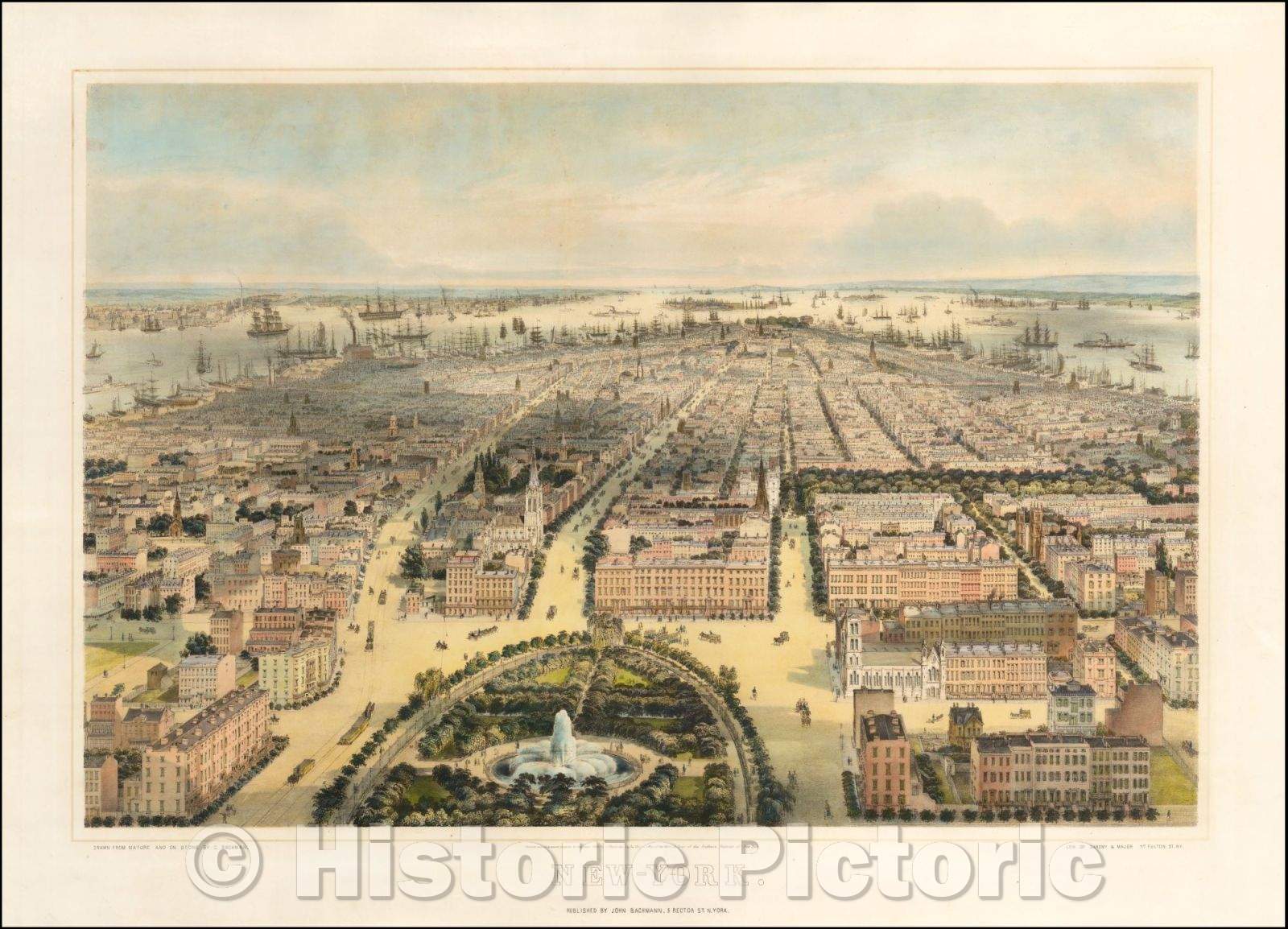 Historic Map - New York, 1849, John Bachmann - Vintage Wall Art