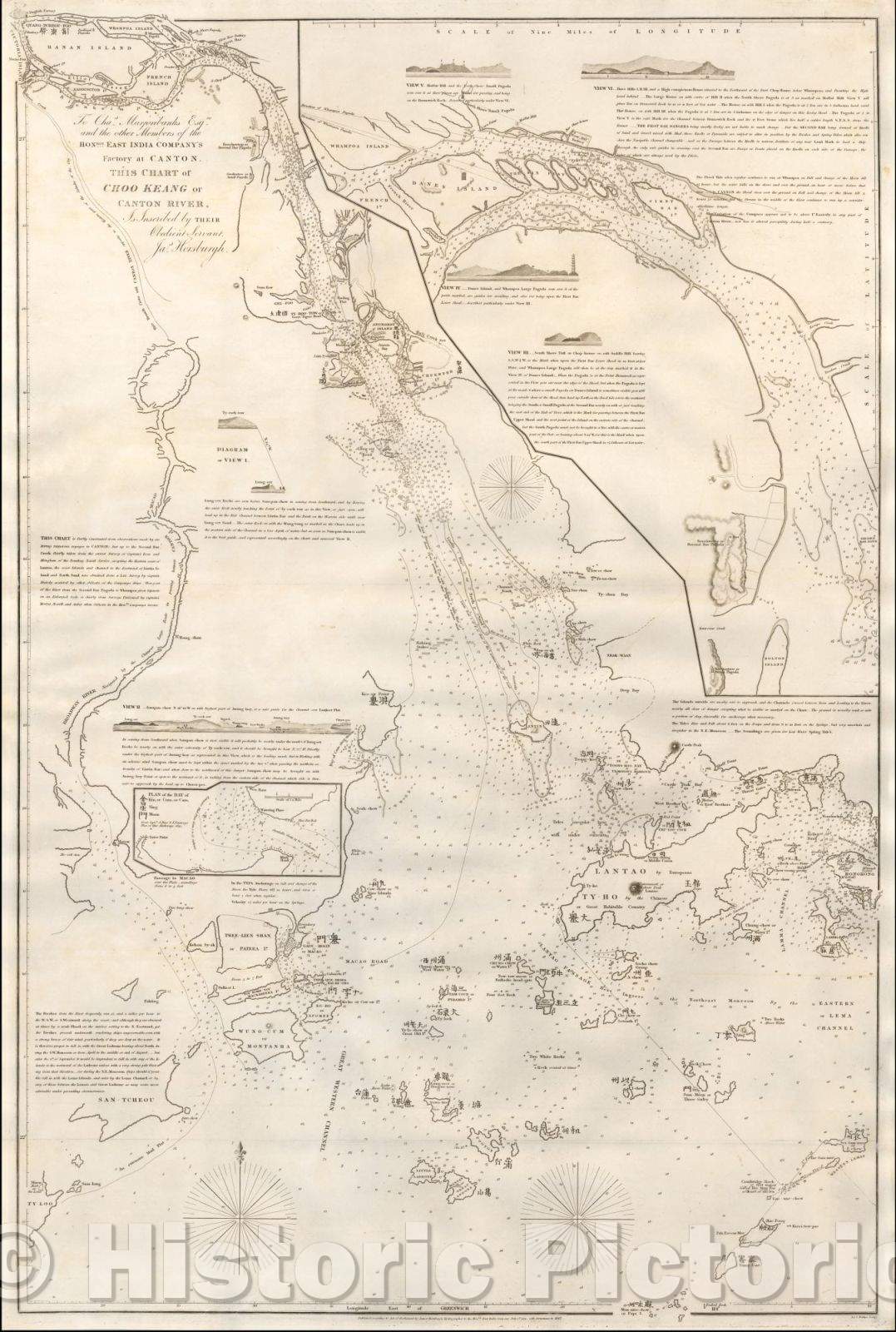 Historic Map - Chart of Choo Keang or Canton River, 1831, James Horsburgh - Vintage Wall Art