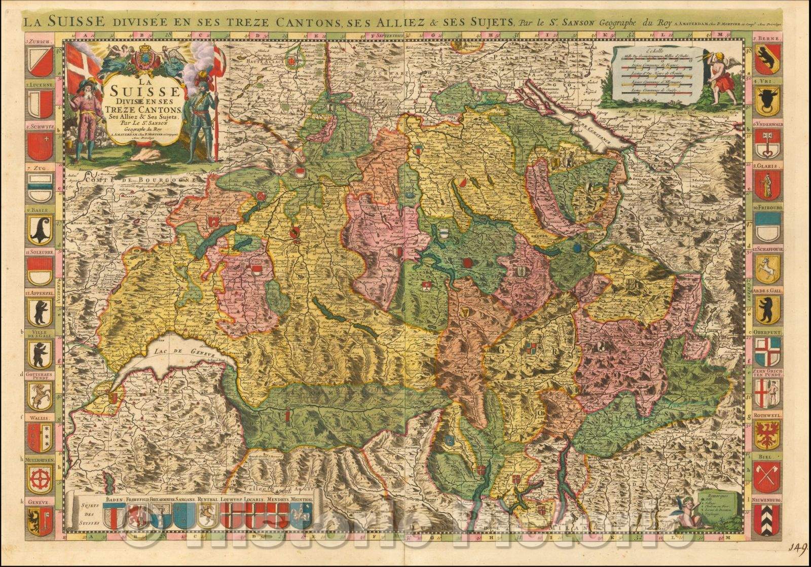 Historic Map - La Suisse Divisee en ses Treze Cantons Ses Alliez & Ses Sujets, Par Le Sr. Sanson Geographie du Roy, 1700, Pieter Mortier v2