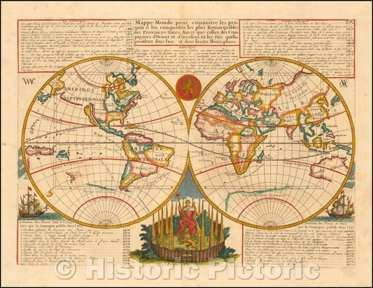 Historic Map - Mappe-Monde pour connoitre les progres & les conquestes les plus Remarquables des Provinces-Unies, Ainsy que celles des Compagnies d'Orient, 1719 v3