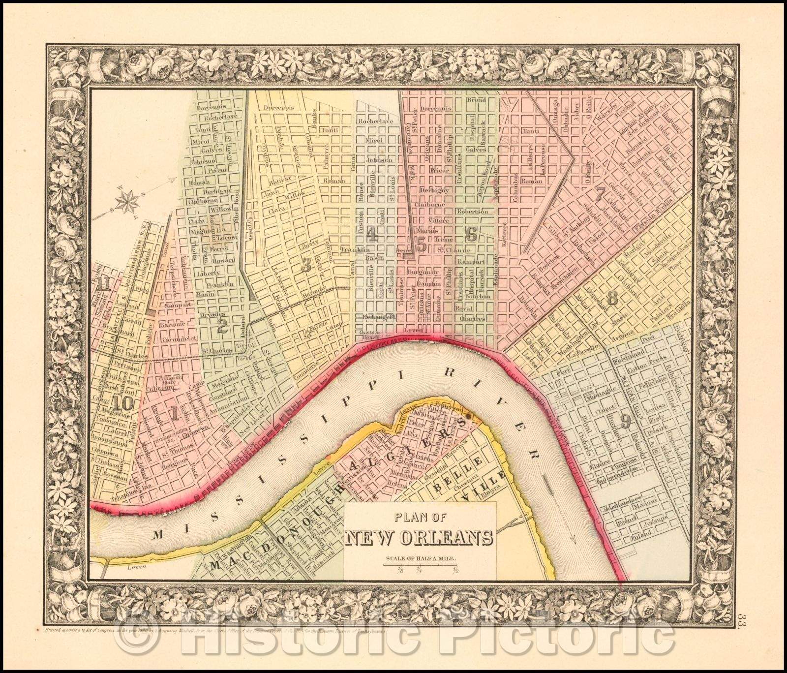 Historic Map - Plan of New Orleans, 1865, Samuel Augustus Mitchell Jr. v2