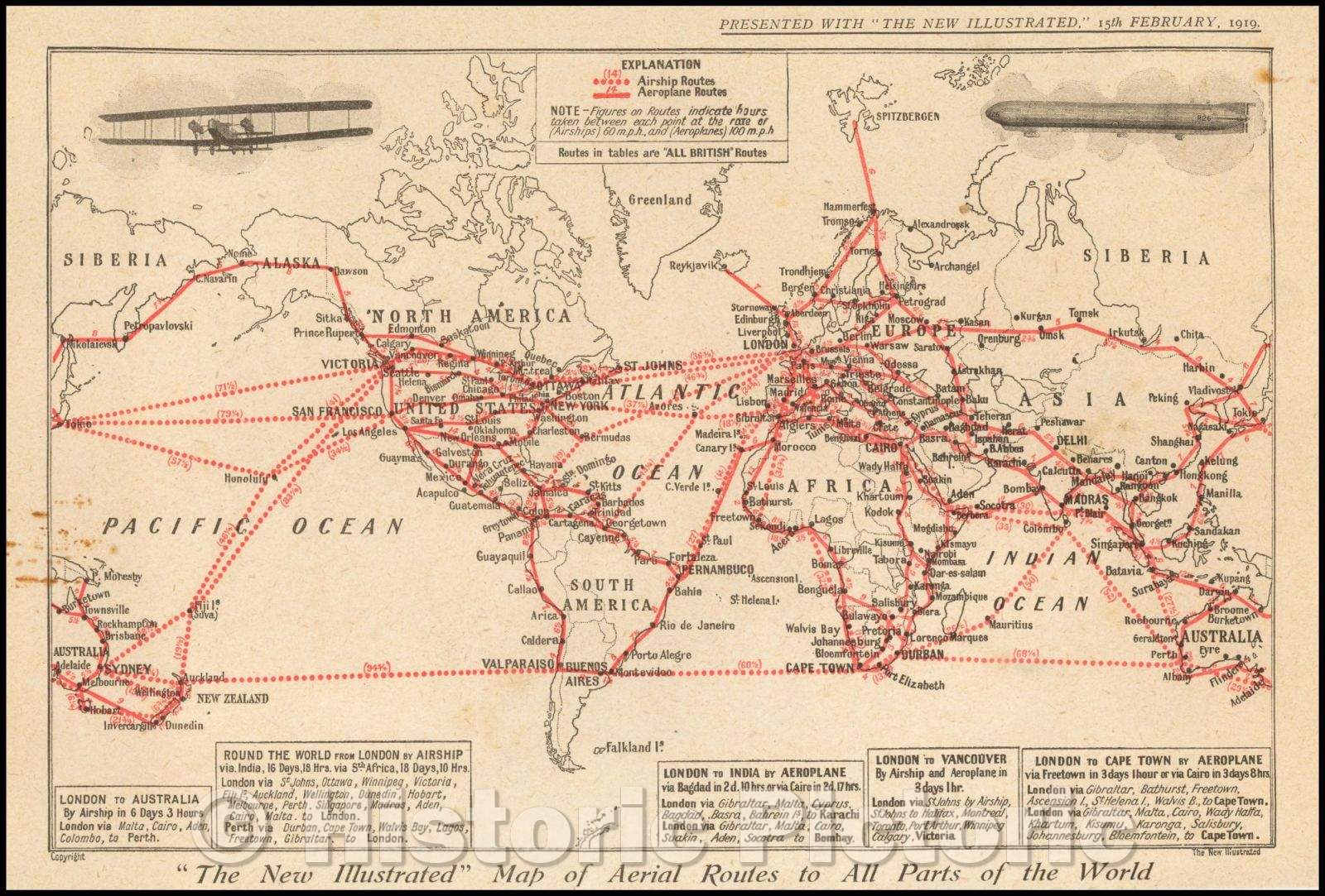 Historic Map - The New Illustrated Map of Aerial Routes to All Parts of the World, 1919, The New Illustrated Magazine v1