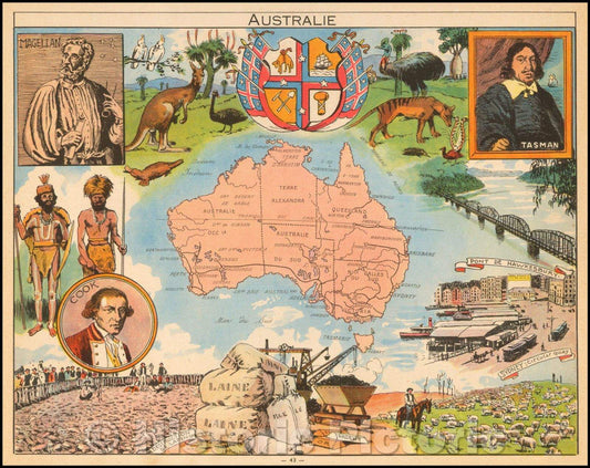 Historic Map - Australie, 1950, Joseph Porphyre Pinchon - Vintage Wall Art