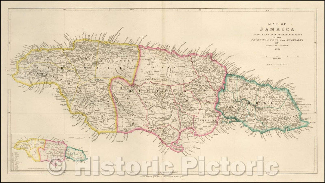 Historic Map - Map of Jamaica, 1848, John Arrowsmith - Vintage Wall Art