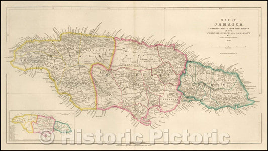 Historic Map - Map of Jamaica, 1848, John Arrowsmith - Vintage Wall Art