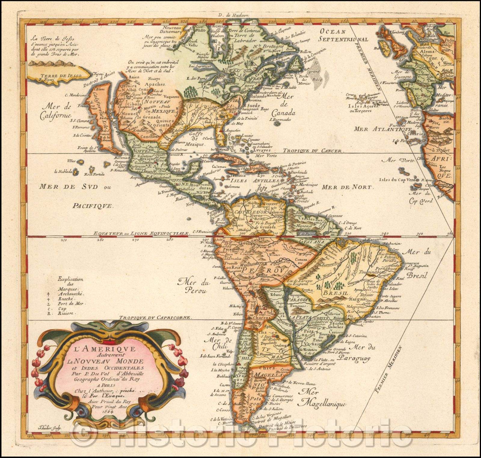 Historic Map - L'Amerique Autrement Le Nouveau Monde et Indes Occidentales, 1664, Pierre Du Val - Vintage Wall Art