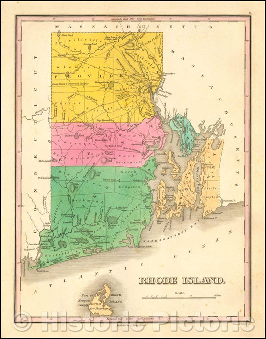 Historic Map - Rhode Island, 1824, Anthony Finley v2
