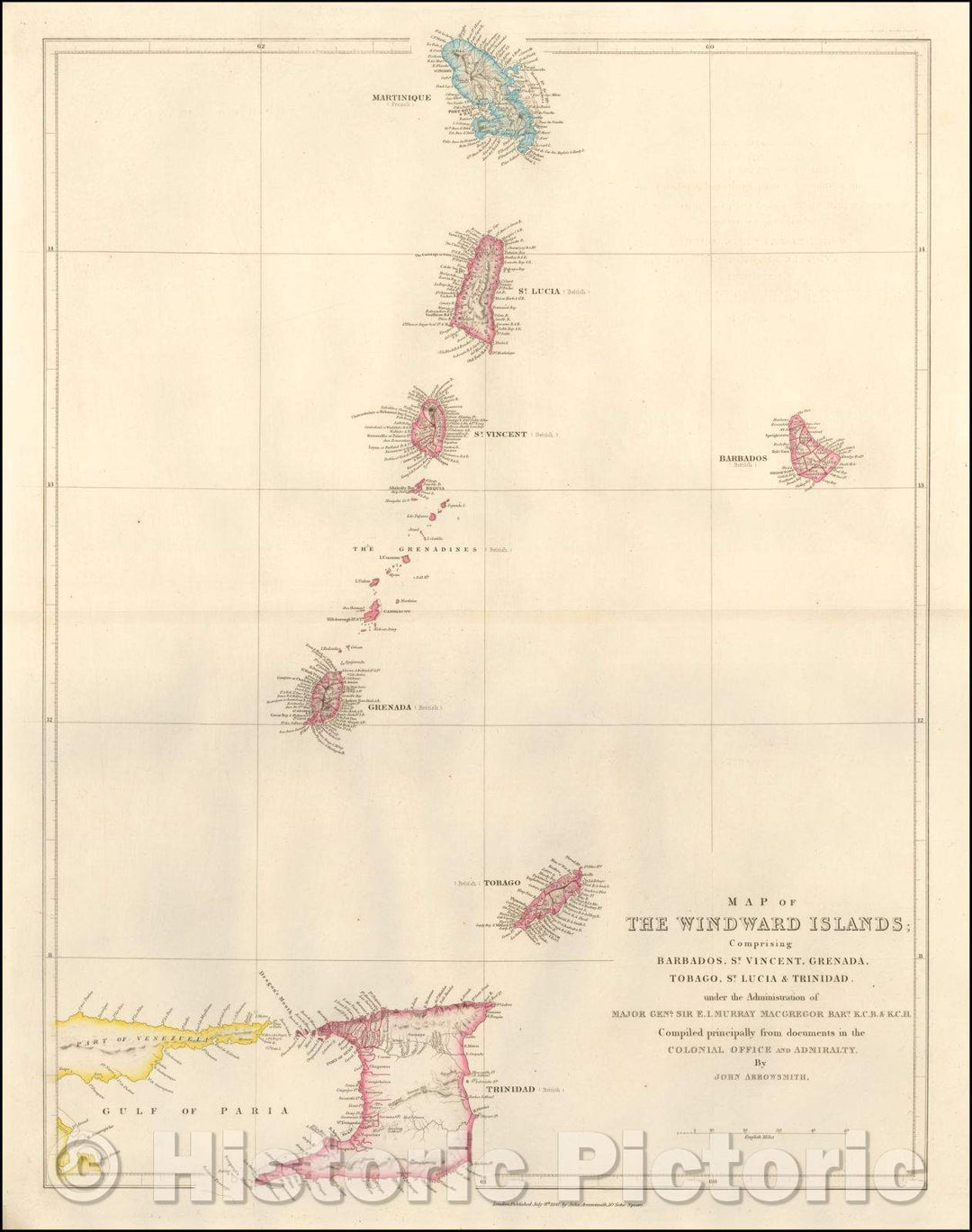 Historic Map - Map of The Windward Islands, 1842, John Arrowsmith - Vintage Wall Art