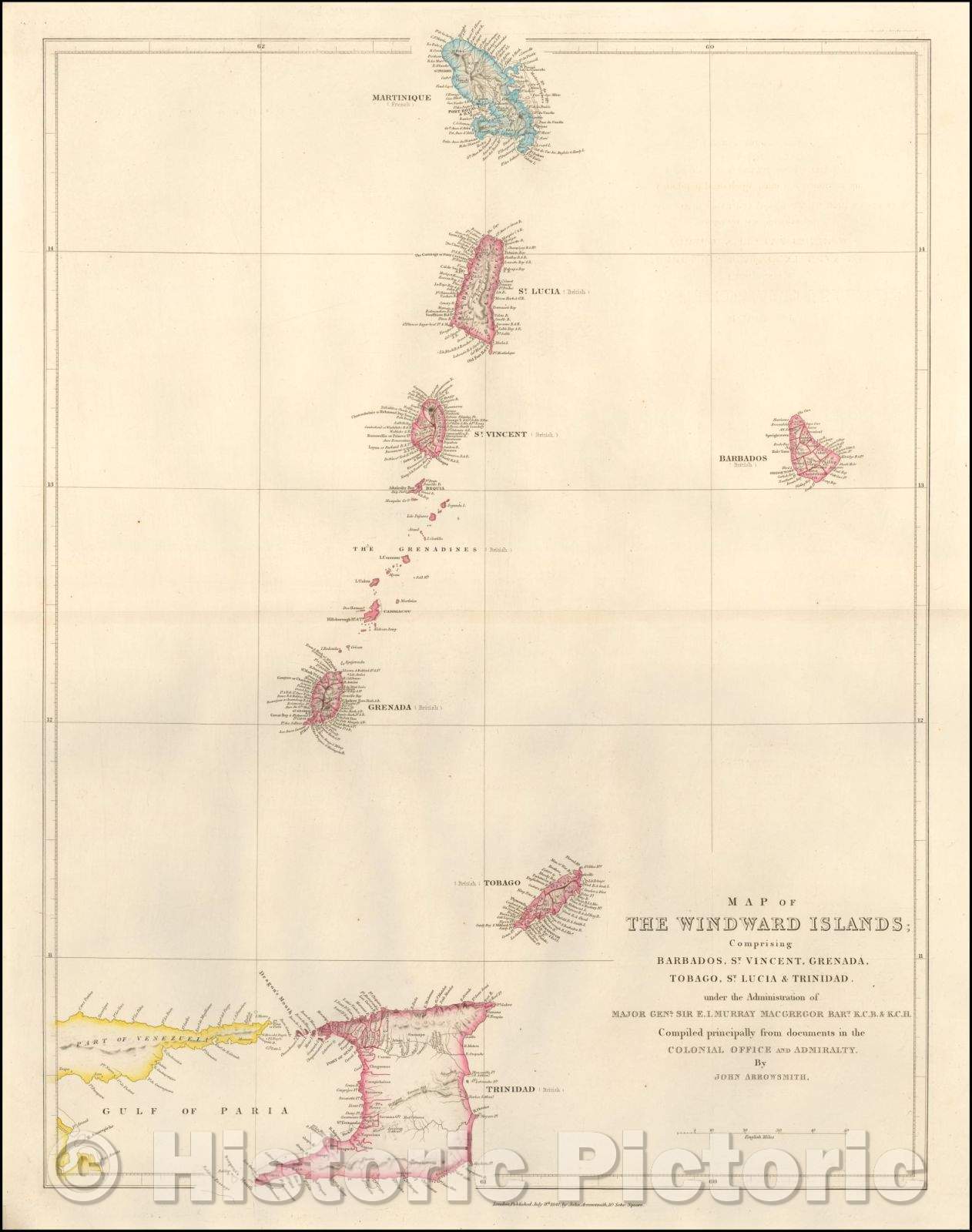 Historic Map - Map of The Windward Islands, 1842, John Arrowsmith - Vintage Wall Art
