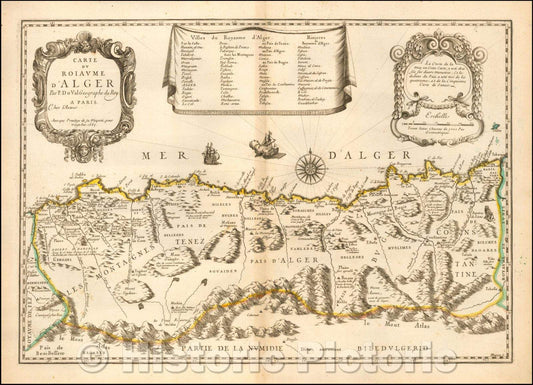 Historic Map - Carte Du Roiaume D'Alger/Map of North Africa, 1665, Pierre Du Val - Vintage Wall Art