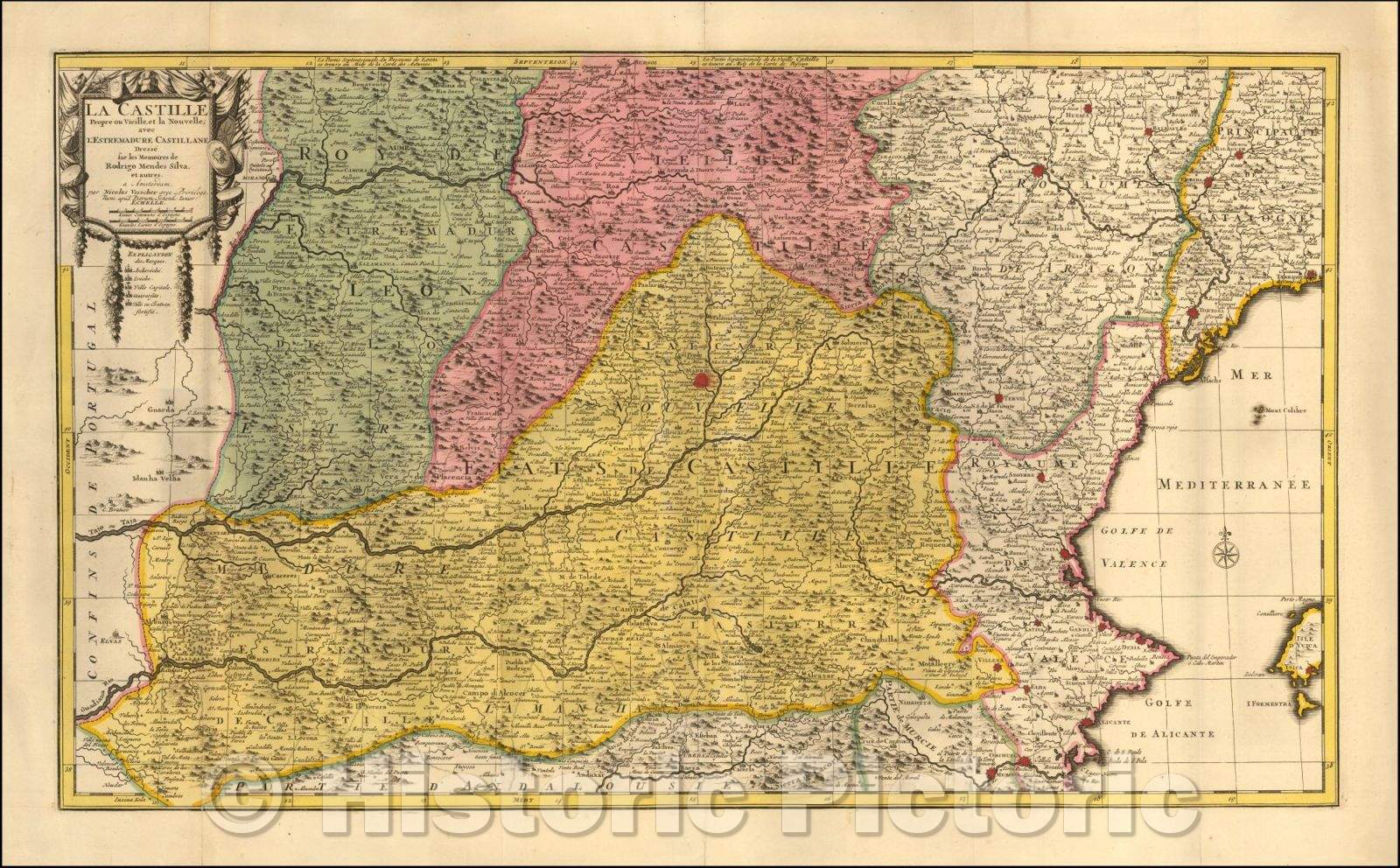 Historic Map - La Castille Propre ou Vieille, et la Nouvelle; avec L'Estremaduire Castillane. / Map of Castille, centered on Madrid, 1690, Nicolaes Visscher I - Vintage Wall Art