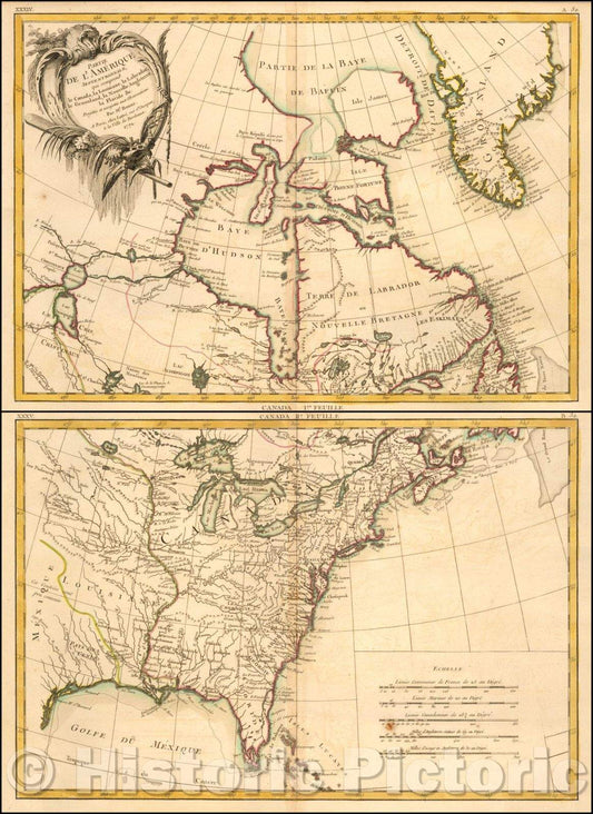 Historic Map - Partie De L'Amerique Septentrionale, qui comprend le Canada, la Louisiane, le Labrador, le Groenland, la Nouvelle Angleterre, la Floride, 1771 v2