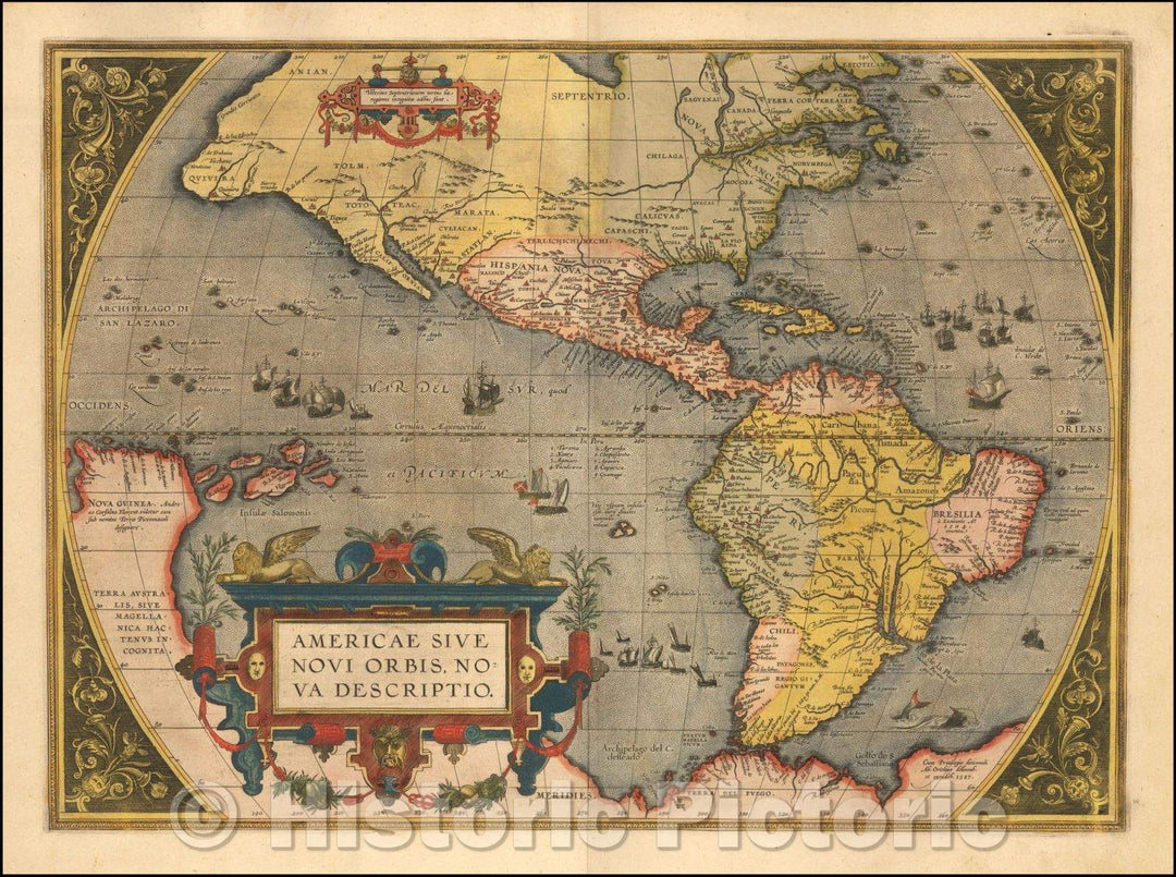 Historic Map - Americae Sive Novi Orbis Nova Descriptio, 1580, Abraham Ortelius - Vintage Wall Art