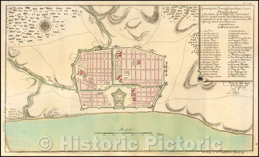 Historic Map - (Chennai) Grundriss ders Franzosischen Haupt-Comtoirs Pondicheri in Ost-In :: (Chennai) plan DERS FRENCH main Comtoirs Pondicheri in East India, 1763 - Vintage Wall Art